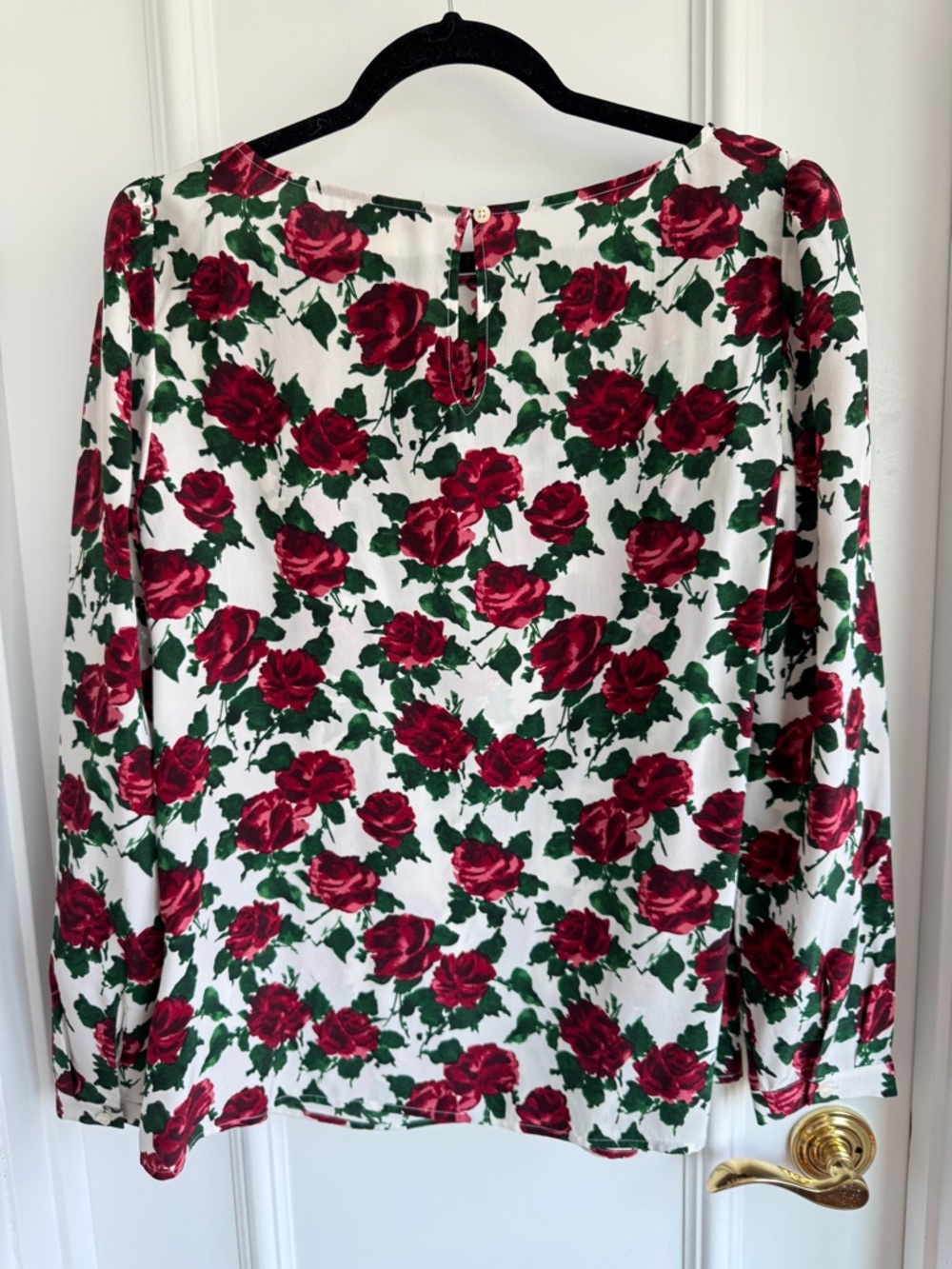 Brooks Brothers Silk White Rose-Print Blouse - Size Large (12) - Picture 4 of 4